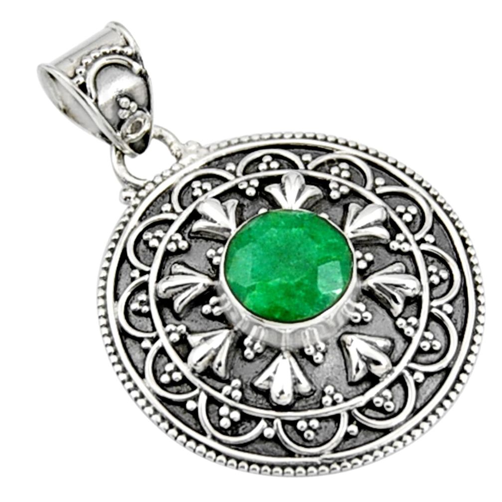 3.02cts natural green emerald 925 sterling silver pendant jewelry r9306