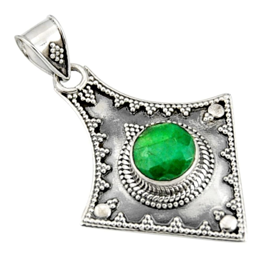 3.14cts natural green emerald 925 sterling silver pendant jewelry r9310