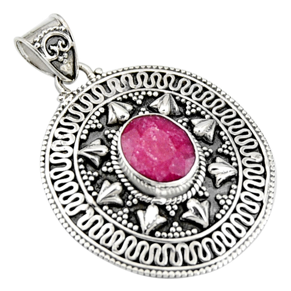 4.07cts natural red ruby oval 925 sterling silver pendant jewelry r9312