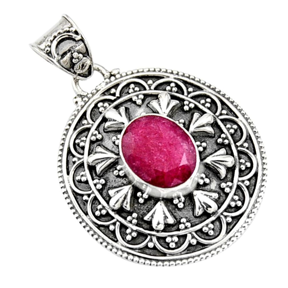 4.38cts natural red ruby oval 925 sterling silver pendant jewelry r9315