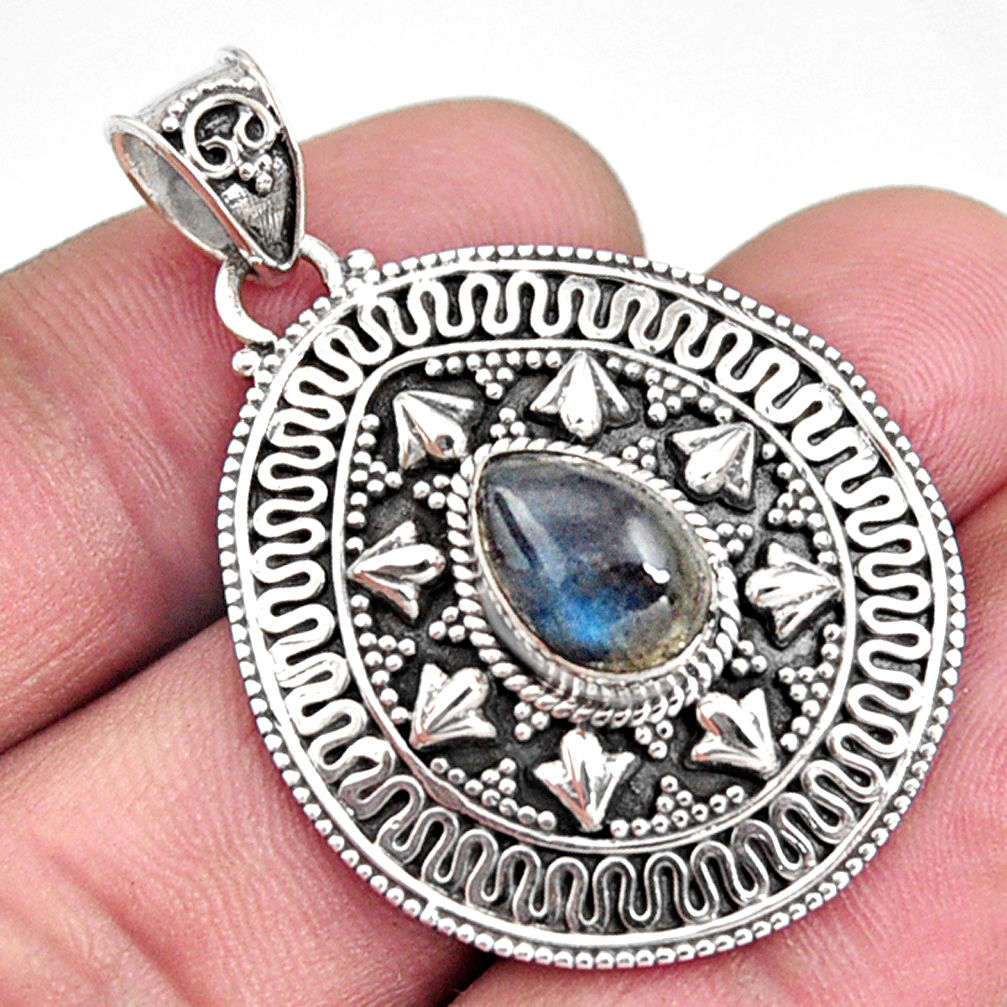 925 sterling silver 2.71cts natural blue labradorite pear pendant jewelry r9323