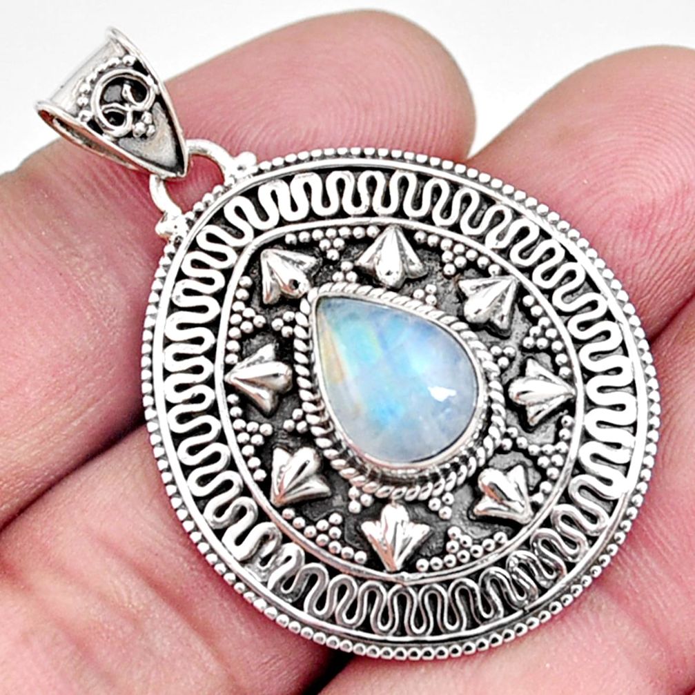 3.44cts natural rainbow moonstone 925 sterling silver pendant jewelry r9339