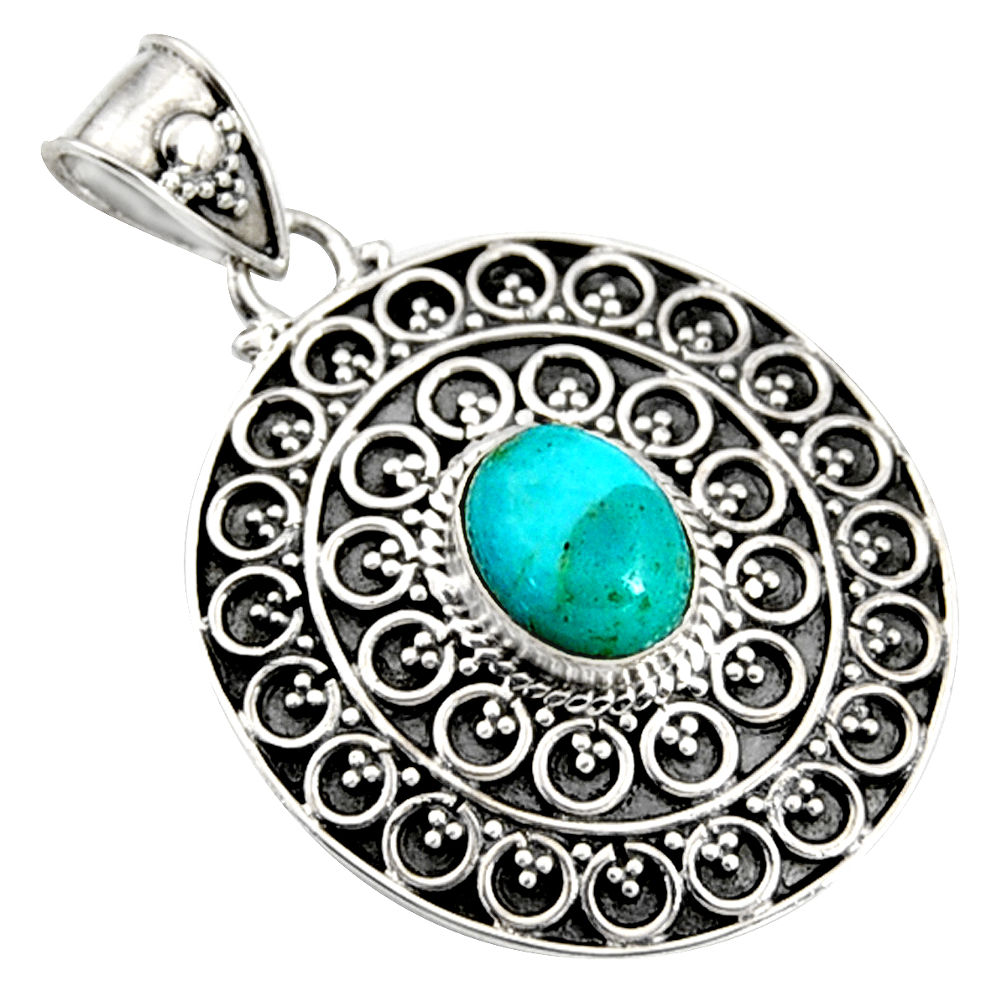 925 sterling silver 3.53cts natural blue campitos turquoise oval pendant r9351