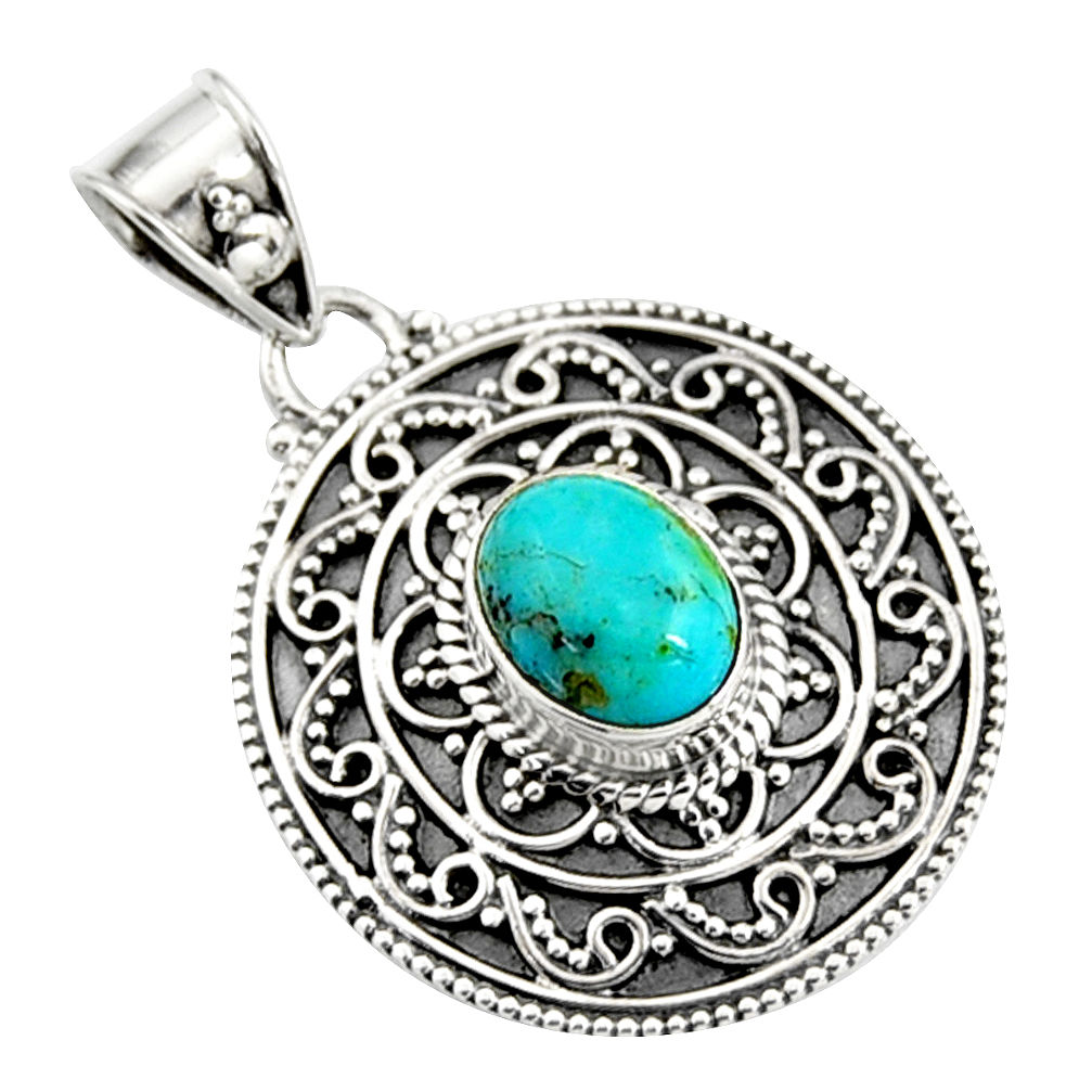 3.42cts natural blue campitos turquoise 925 sterling silver pendant r9354