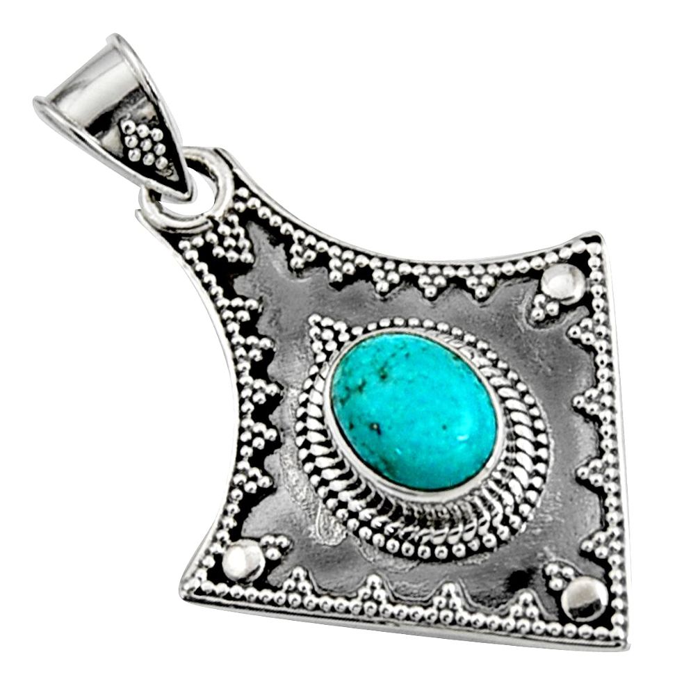 3.19cts natural blue campitos turquoise oval 925 sterling silver pendant r9355