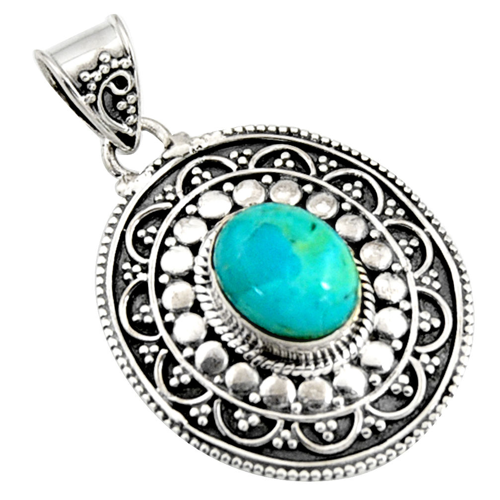 925 sterling silver 4.21cts natural blue campitos turquoise oval pendant r9358
