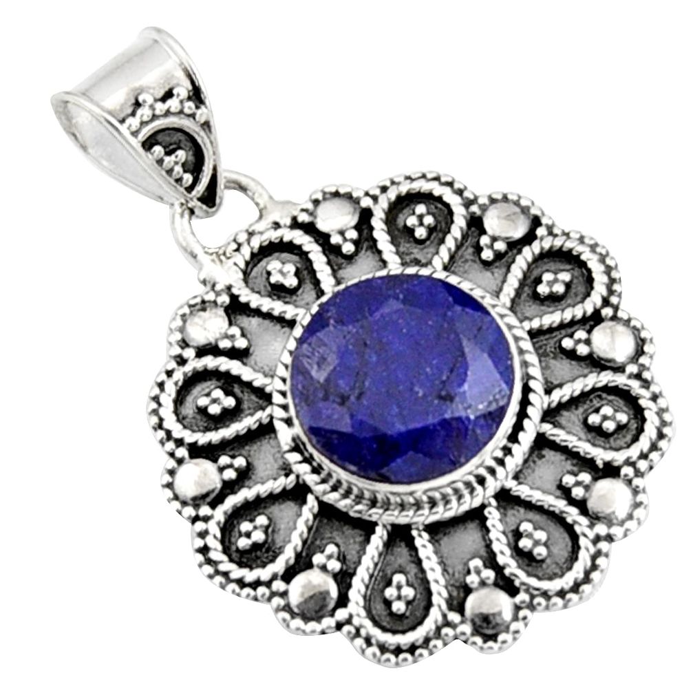925 sterling silver 5.53cts natural blue sapphire round pendant jewelry r9367