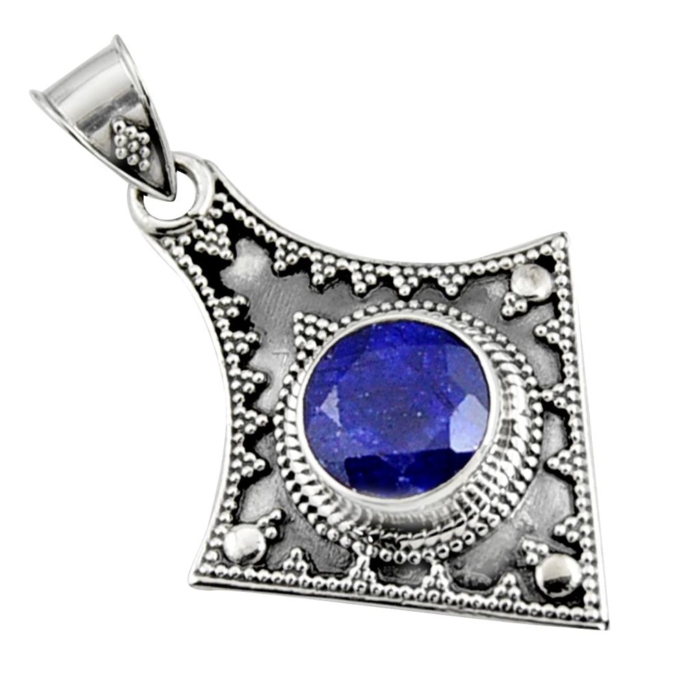 925 sterling silver 5.54cts natural blue sapphire round pendant jewelry r9370