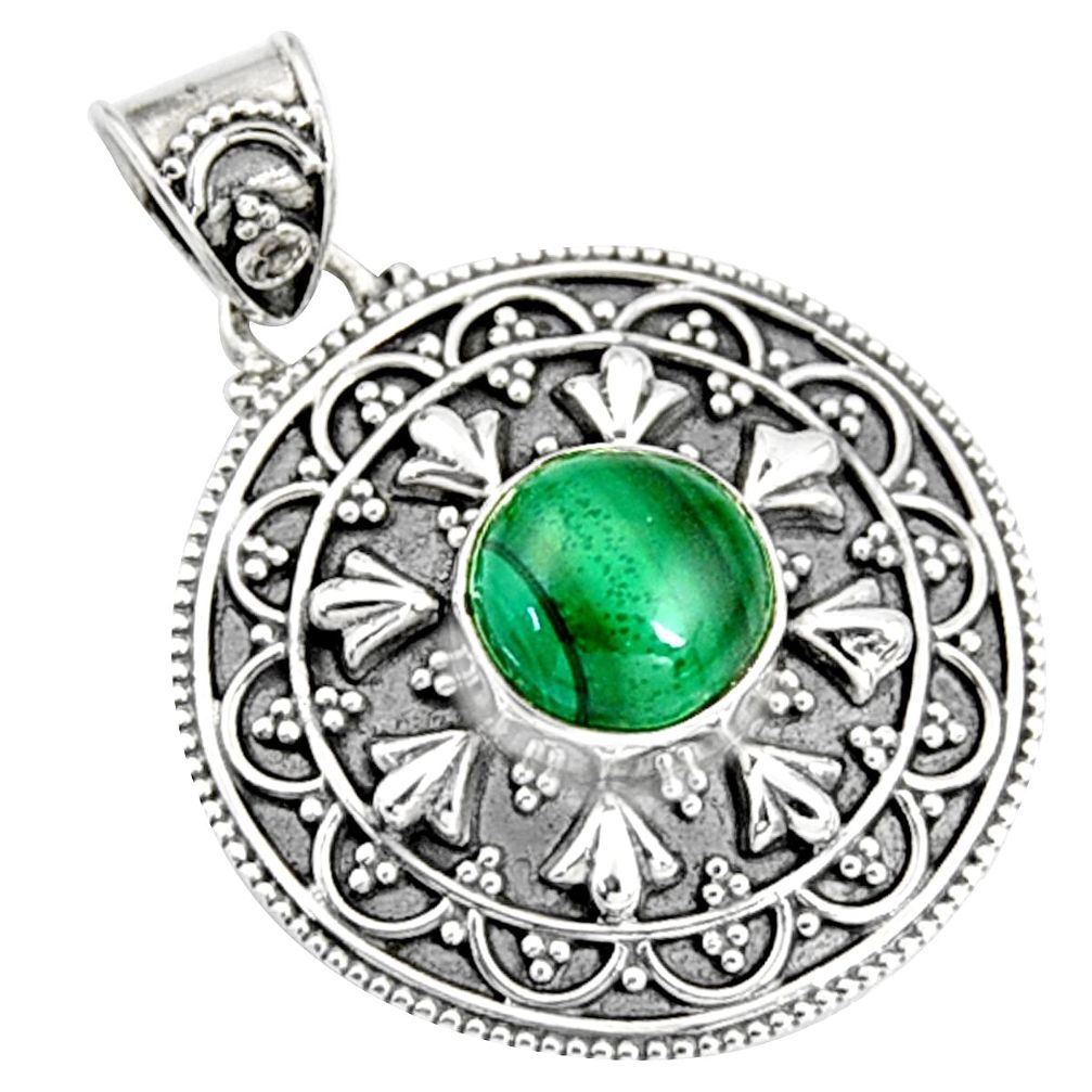 3.29cts natural green malachite (pilot's stone) 925 silver pendant r9371