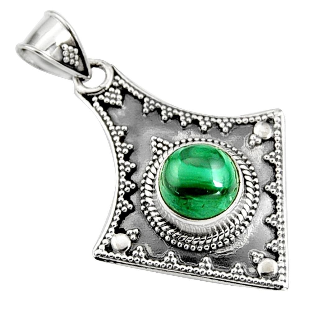4.94cts natural green malachite (pilot's stone) 925 silver pendant jewelry r9378