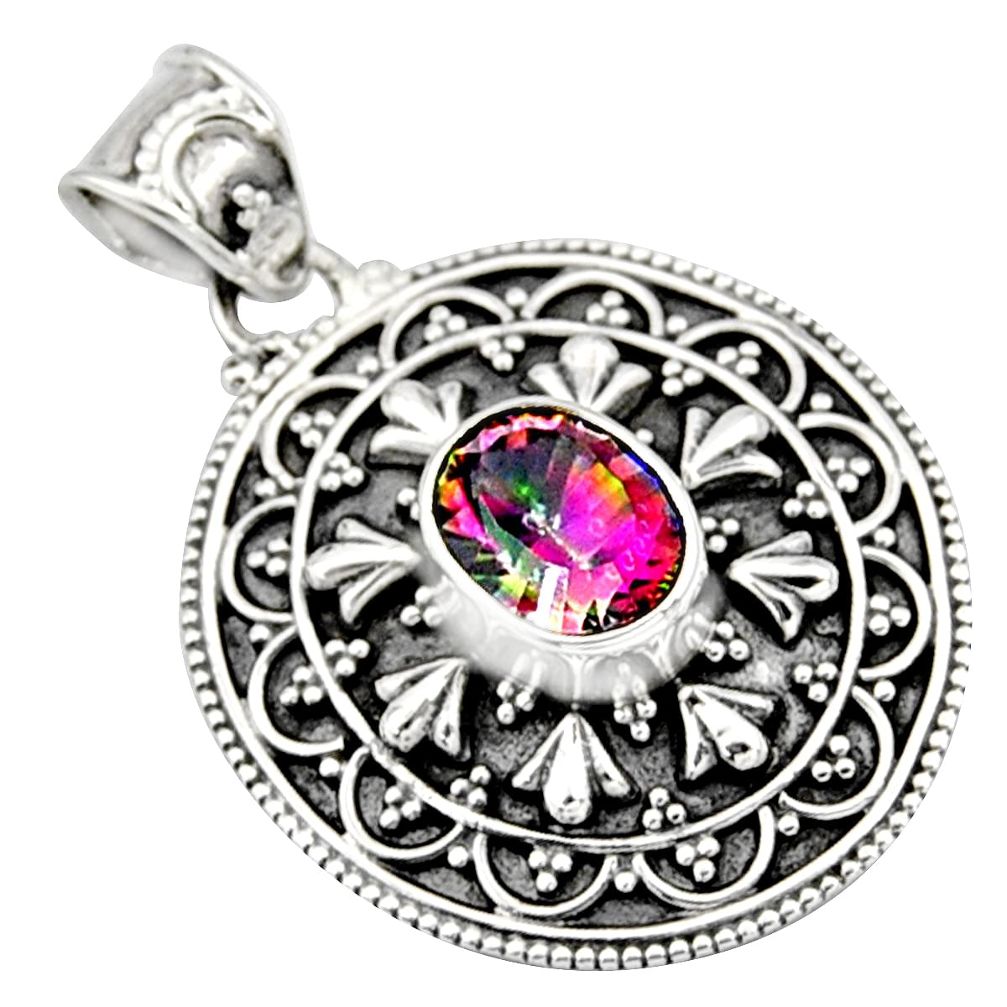 3.41cts multi color rainbow topaz 925 sterling silver pendant jewelry r9391