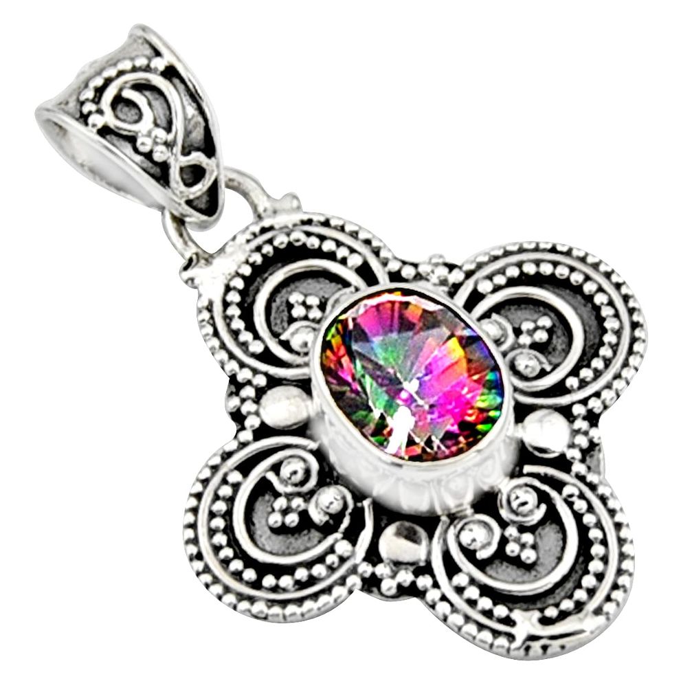 3.42cts multi color rainbow topaz 925 sterling silver pendant jewelry r9394