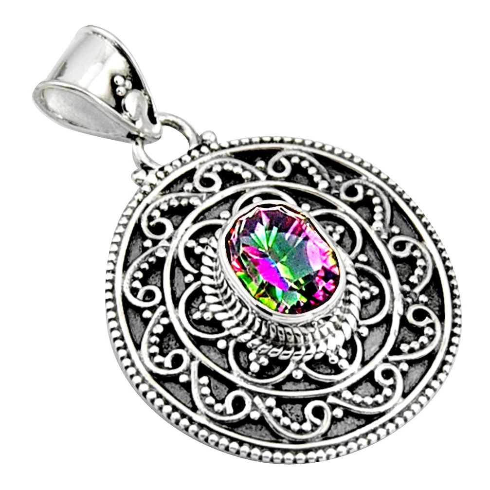 3.15cts multi color rainbow topaz 925 sterling silver pendant jewelry r9395