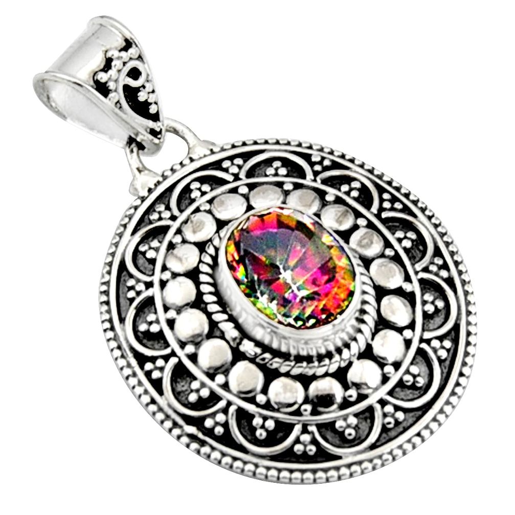 925 sterling silver 3.01cts multi color rainbow topaz pendant jewelry r9396