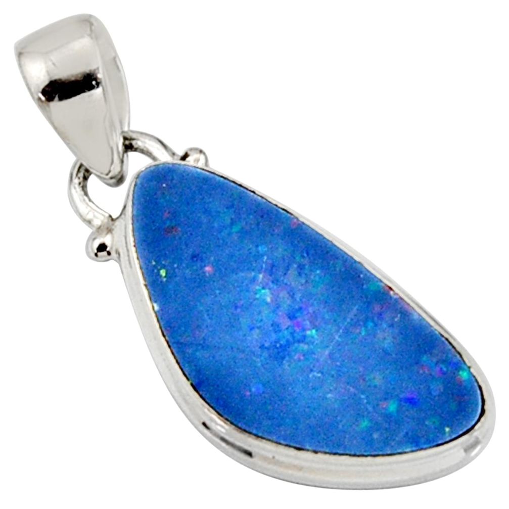 6.27cts natural blue doublet opal australian 925 sterling silver pendant r9718