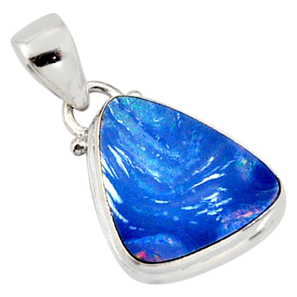 6.61cts natural blue doublet opal australian 925 sterling silver pendant r9733