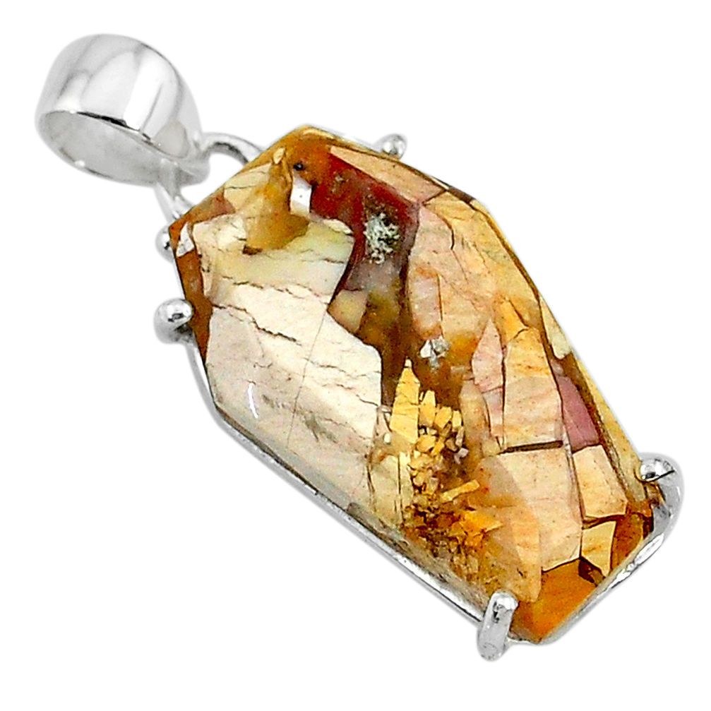 13.52cts coffin natural yellow brecciated mookaite 925 silver pendant t11887