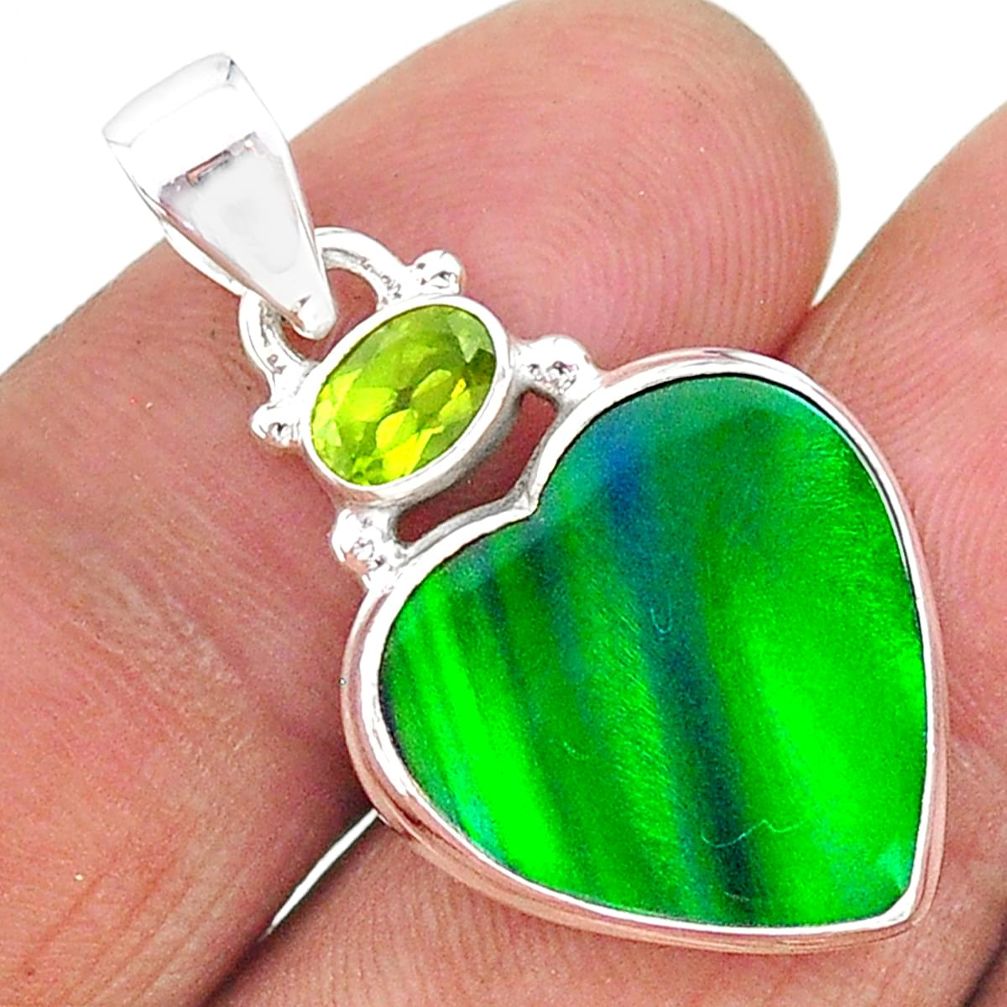 8.81cts northern lights aurora opal (lab) peridot 925 silver pendant t17005