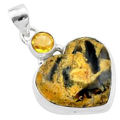 18.15cts natural brown turkish stick agate citrine 925 silver pendant t23138