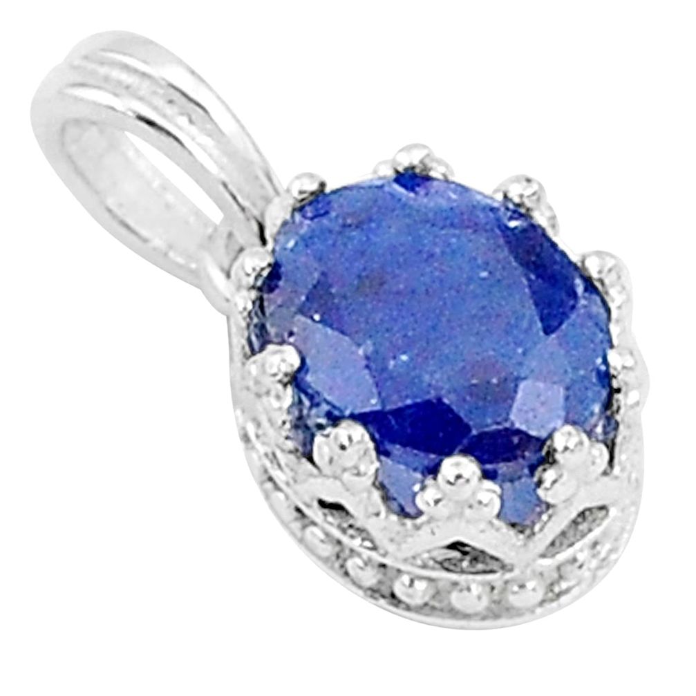 2.72cts natural blue sapphire 925 sterling silver crown pendant jewelry t5138