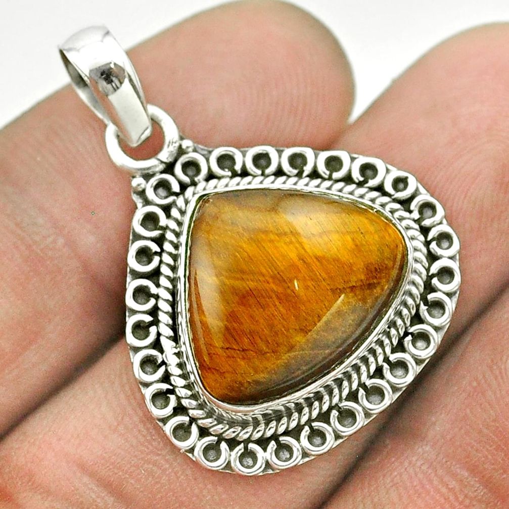 925 sterling silver 9.63cts natural brown tiger's eye heart pendant t53203