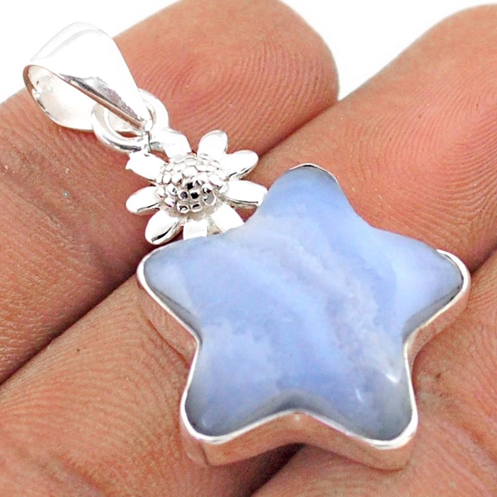 14.72cts star natural blue lace agate fancy silver flower pendant t79868