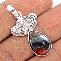 Valentines Day 6.61cts natural brown tiger's hawks eye 925 silver couple hearts pendant t82748