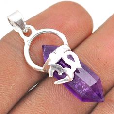 10.08cts double pointer natural amethyst 925 silver om symbol pendant t85251