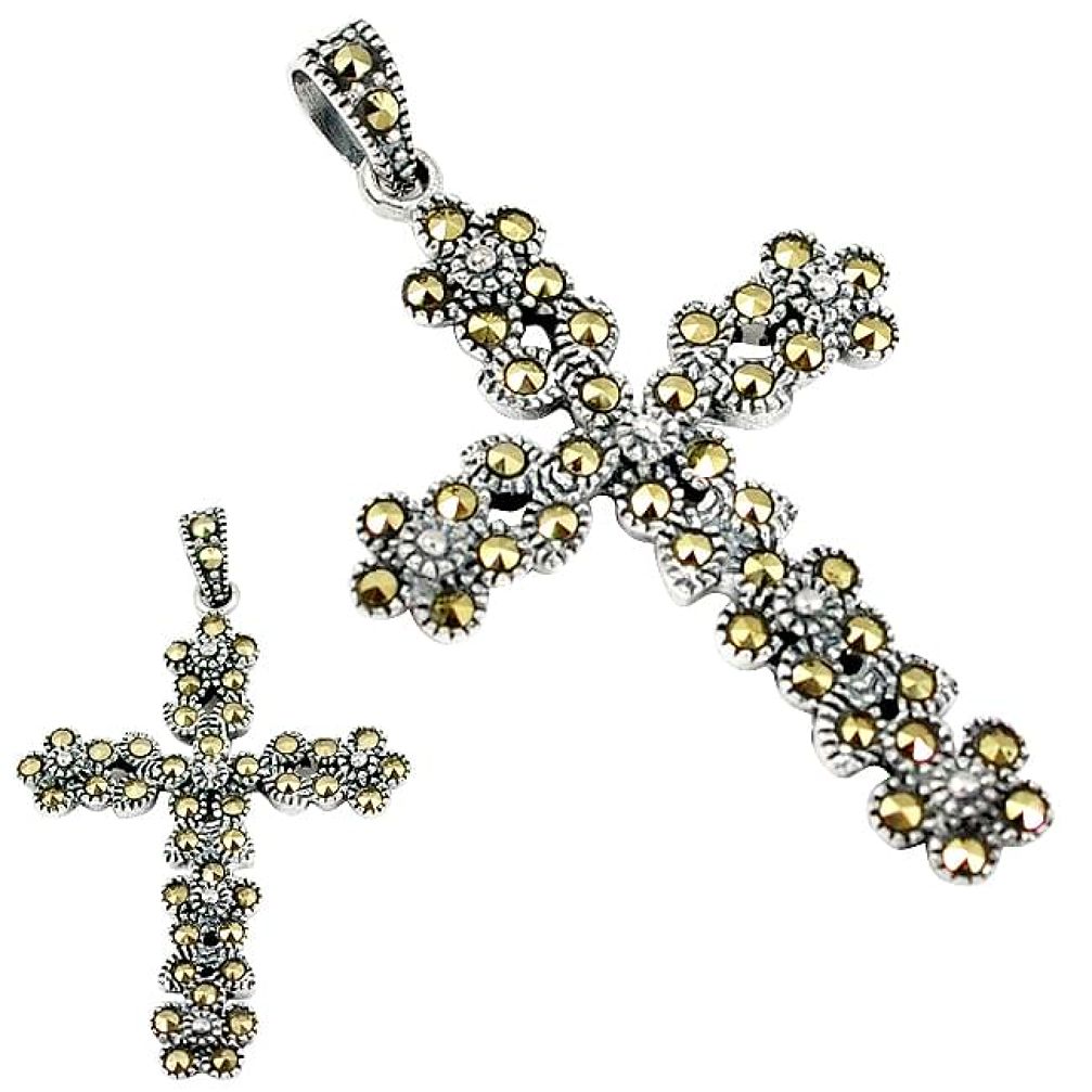 Art deco marcasite 925 sterling silver holy cross pendant jewelry h92558