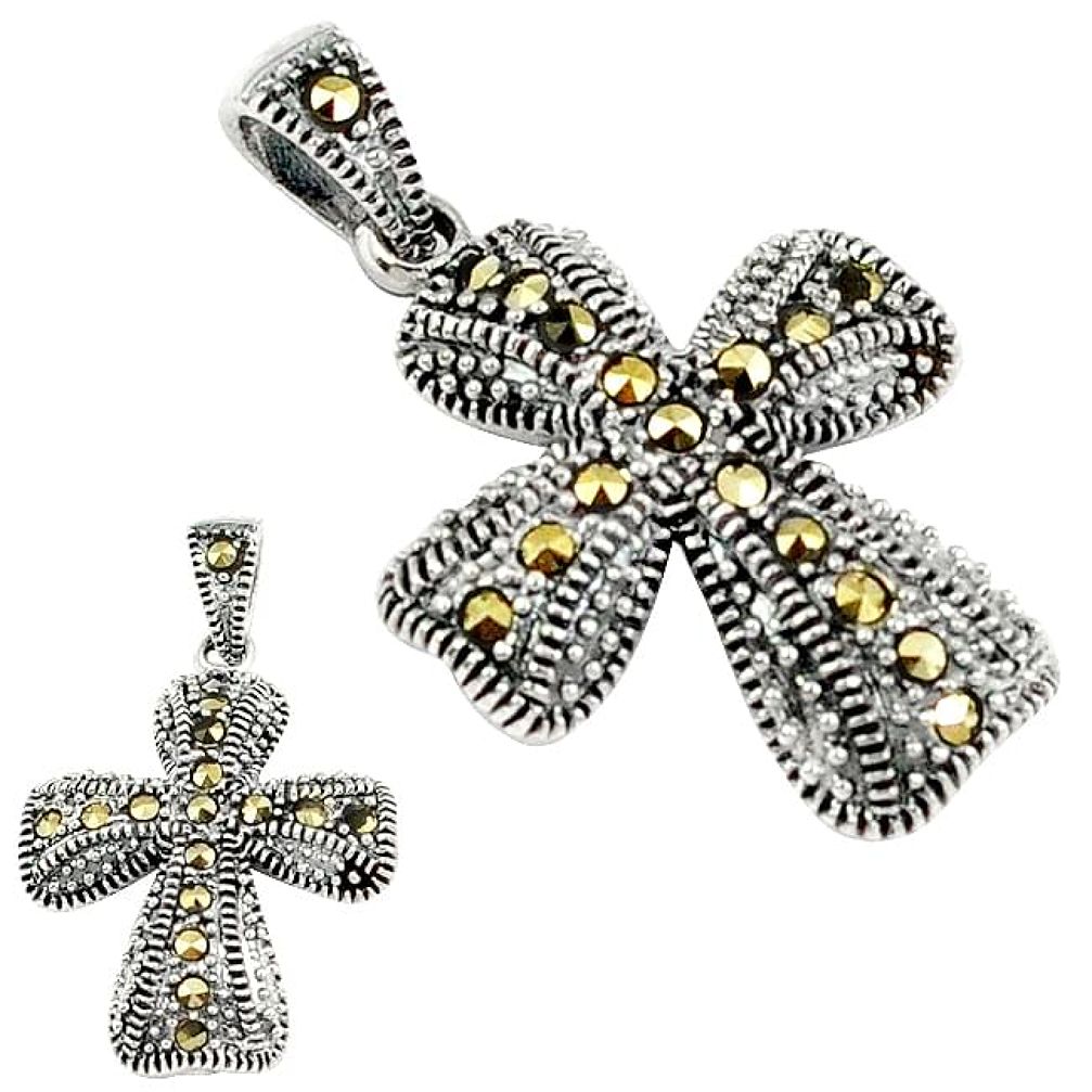 Art deco marcasite 925 sterling silver holy cross pendant jewelry h92574