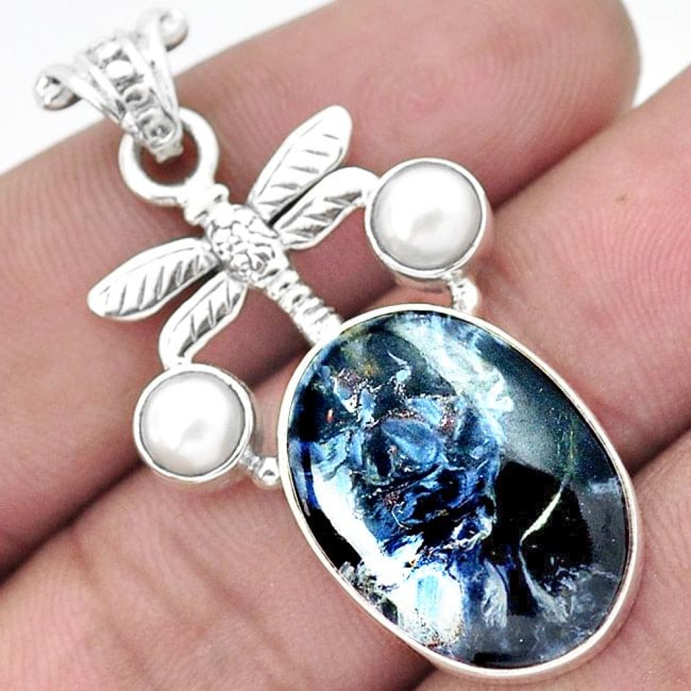 AWESOME BLACK PIETERSITE (AFRICAN) OVAL 925 SILVER DRAGONFLY PENDANT H44030