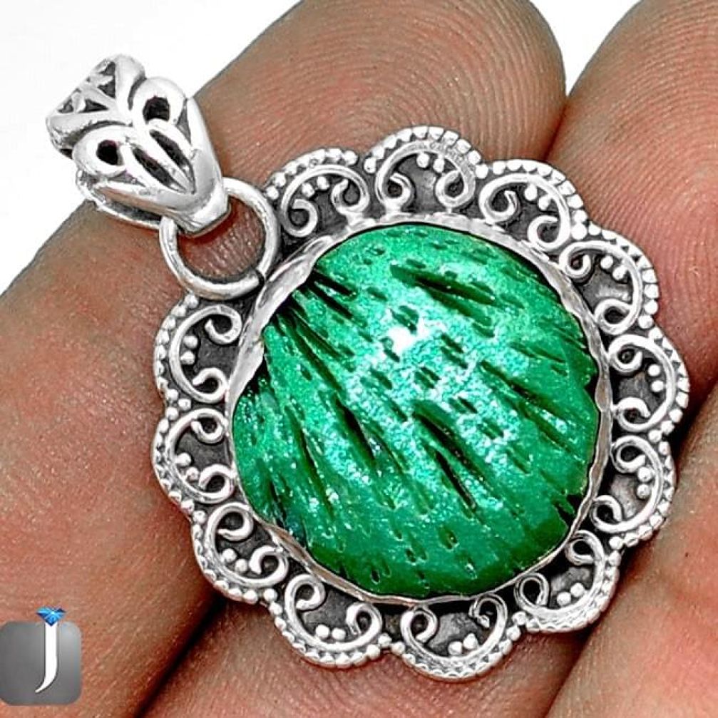 12.85cts AWESOME GREEN CARDITA SHELL 925 STERLING SILVER PENDANT JEWELRY G27698