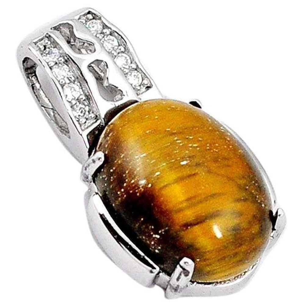 AWESOME NATURAL WHITE TOPAZ BROWN TIGERS EYE 925 STERLING SILVER PENDANT H18815