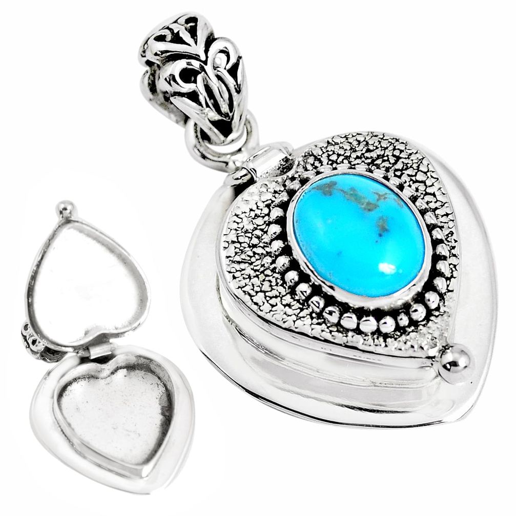 4.34cts blue arizona mohave turquoise 925 silver poison box pendant p44981