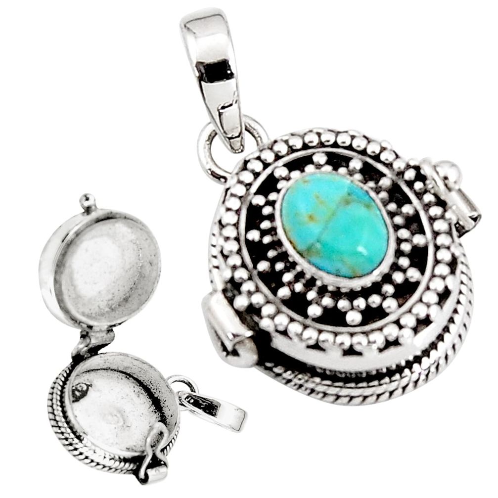 2.31cts blue arizona mohave turquoise 925 silver poison box pendant p92863