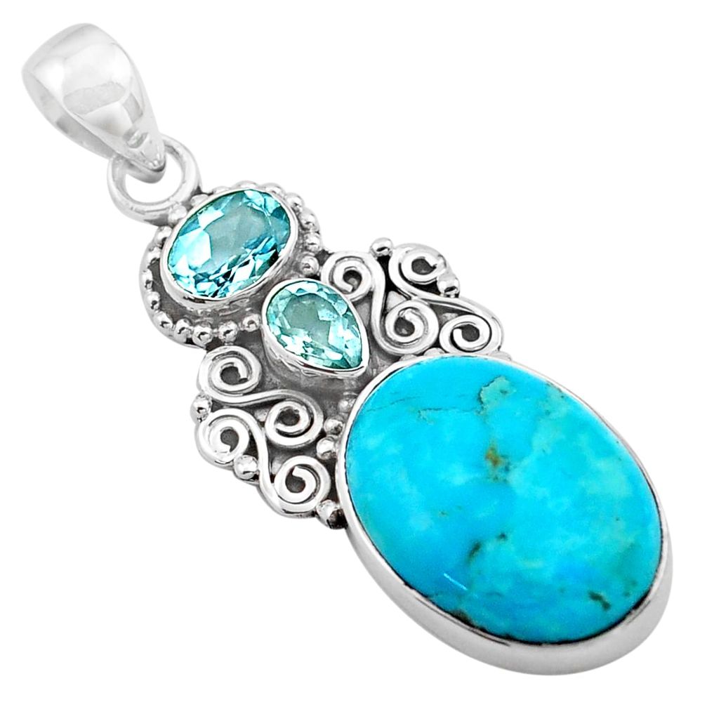 15.39cts blue arizona mohave turquoise topaz 925 sterling silver pendant p84750