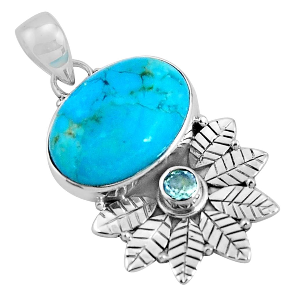 14.14cts blue arizona mohave turquoise topaz 925 sterling silver pendant p90282