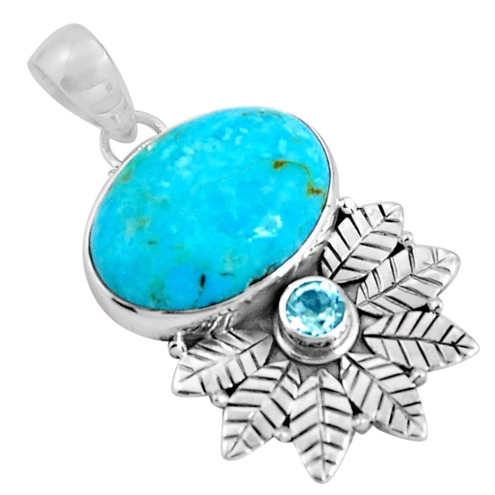 13.27cts blue arizona mohave turquoise topaz 925 sterling silver pendant p90287