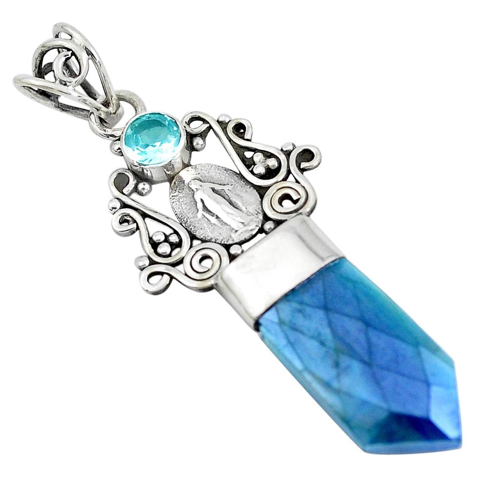 8.44cts blue aura quartz (arkansas) topaz 925 sterling silver pendant p52158