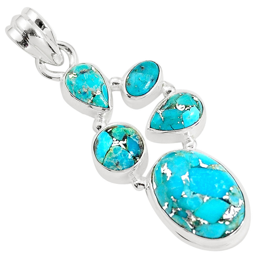 13.28cts blue copper turquoise 925 sterling silver pendant jewelry p34039
