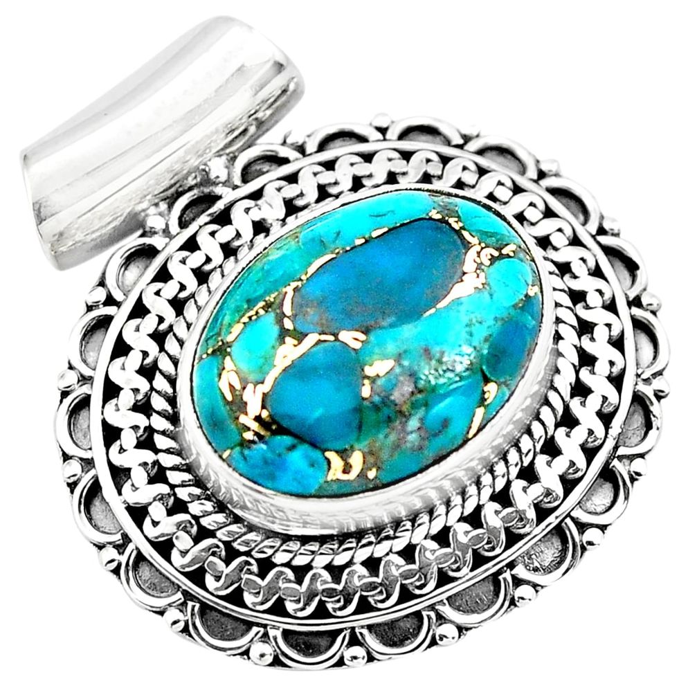 9.44cts blue copper turquoise 925 sterling silver pendant jewelry p86569
