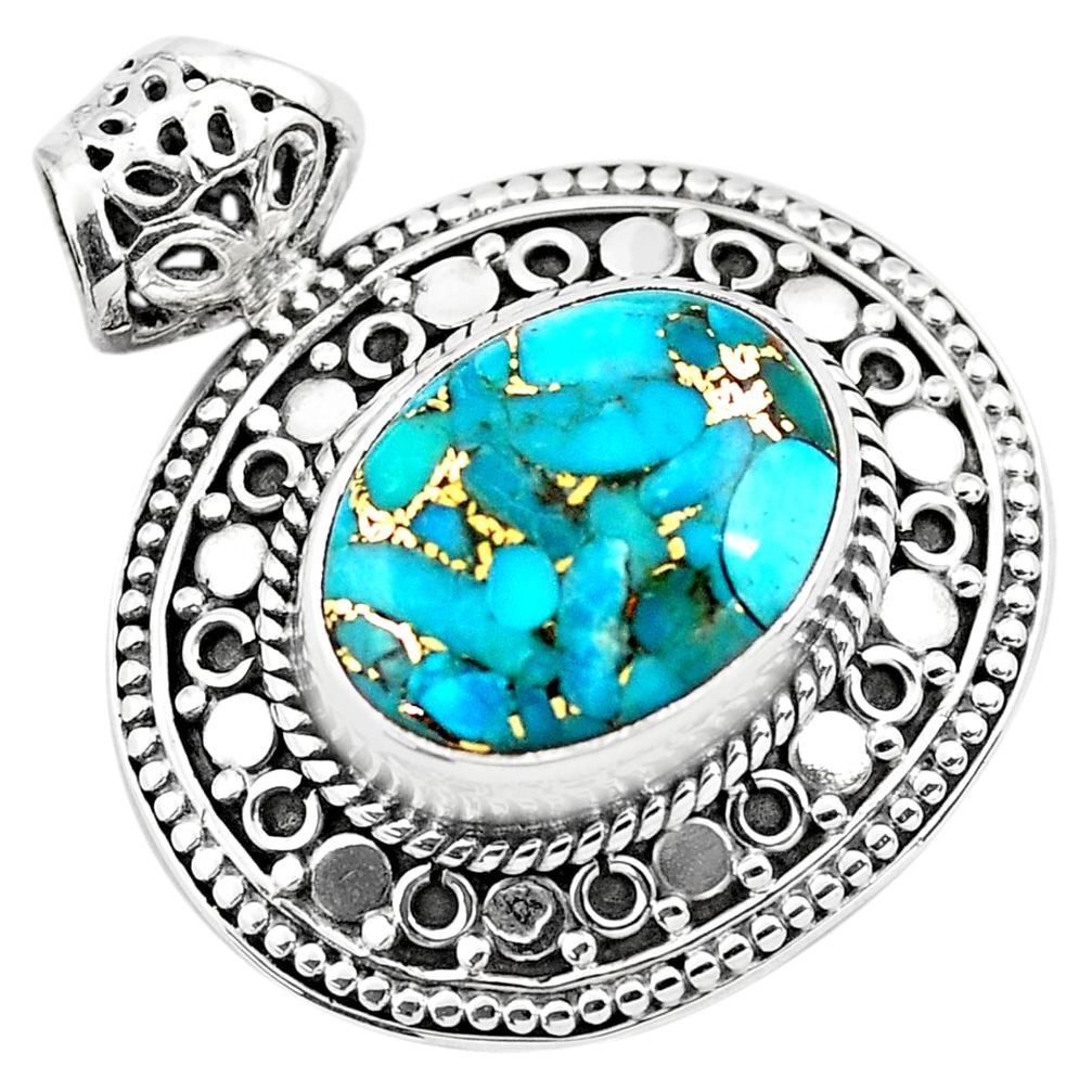 9.72cts blue copper turquoise 925 sterling silver pendant jewelry p86572