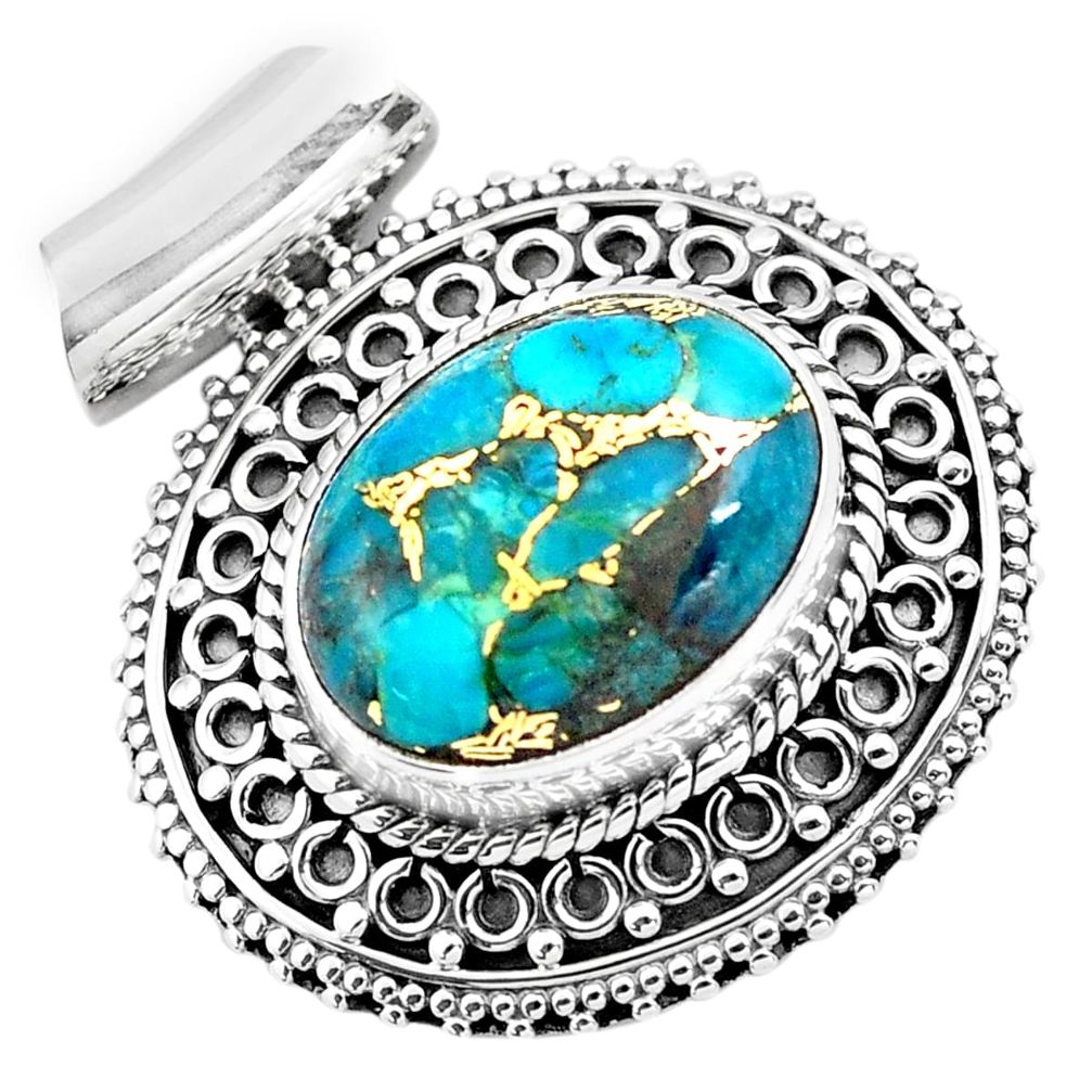 9.13cts blue copper turquoise 925 sterling silver pendant jewelry p86587
