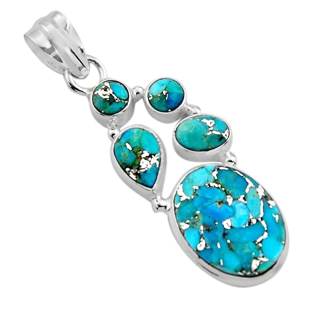 12.85cts blue copper turquoise 925 sterling silver pendant jewelry p89182