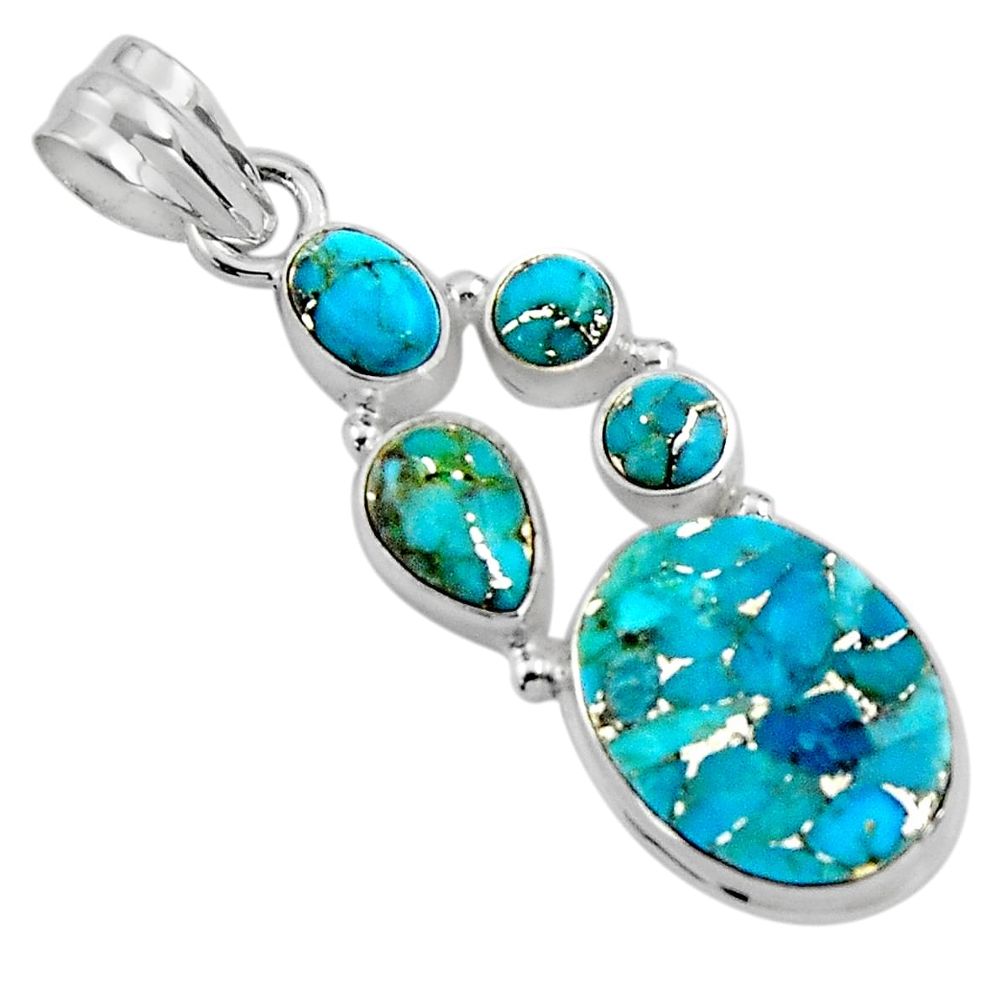 13.71cts blue copper turquoise 925 sterling silver pendant jewelry p89189