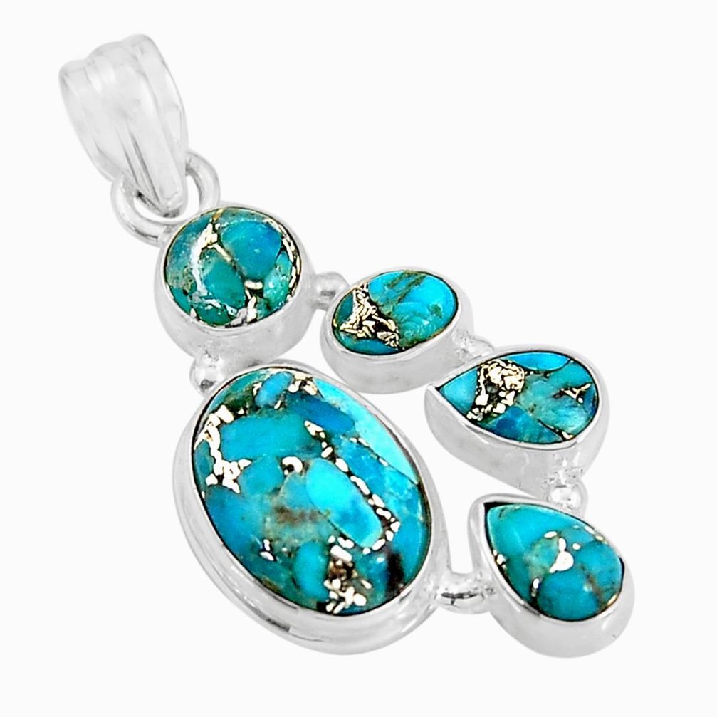 13.28cts blue copper turquoise 925 sterling silver pendant jewelry p92819