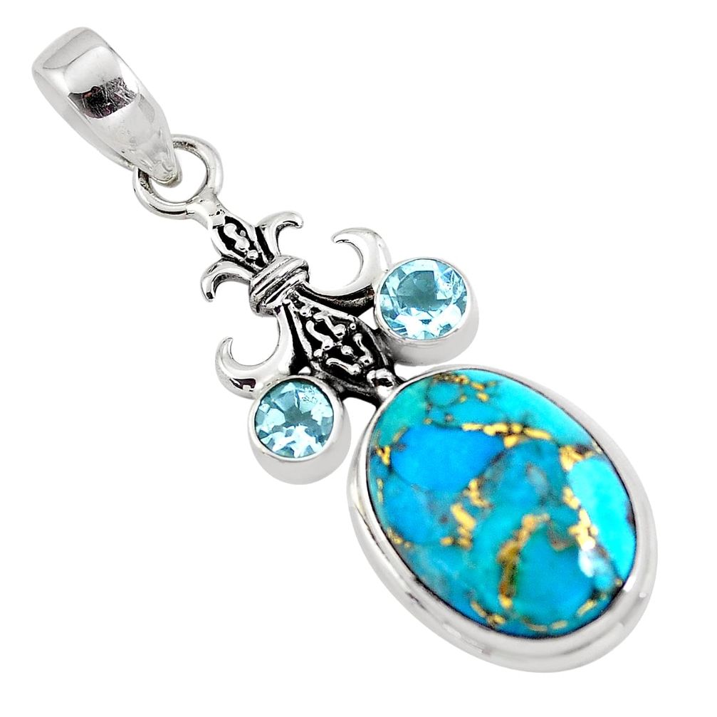 14.41cts blue copper turquoise topaz 925 sterling silver pendant jewelry p56774