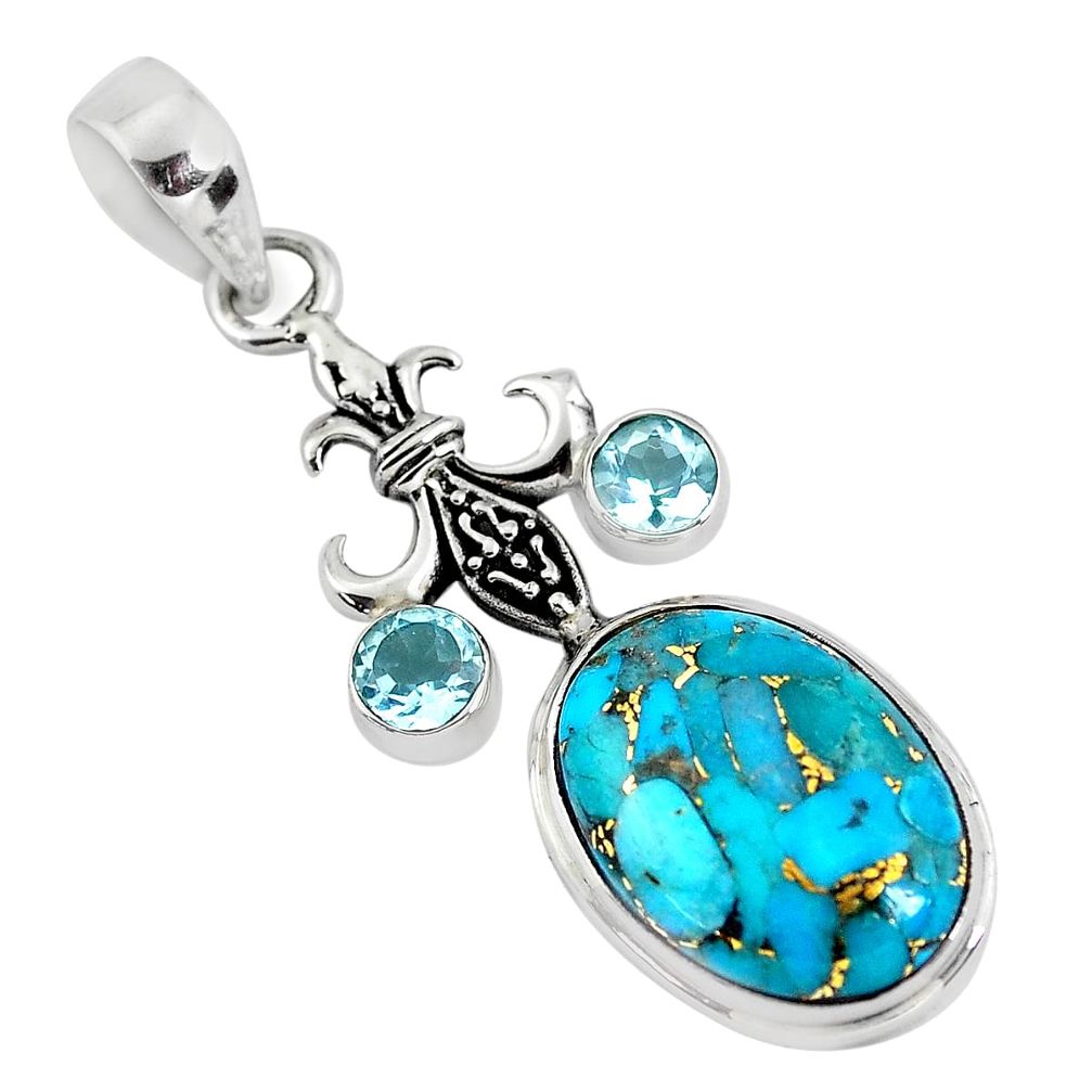 13.71cts blue copper turquoise topaz 925 sterling silver pendant jewelry p56778