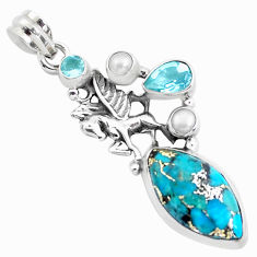 15.76cts blue copper turquoise topaz 925 sterling silver unicorn pendant p37634