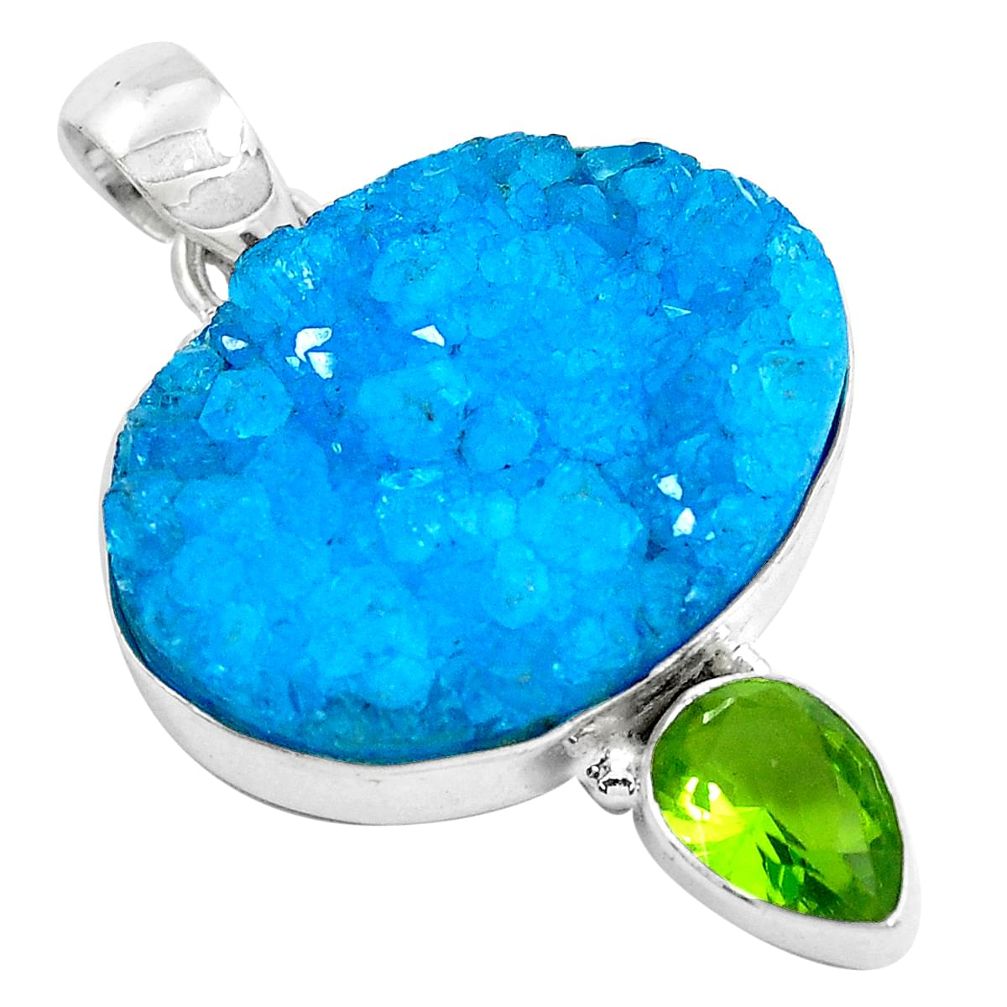 33.29cts blue druzy green peridot 925 sterling silver pendant jewelry d31155